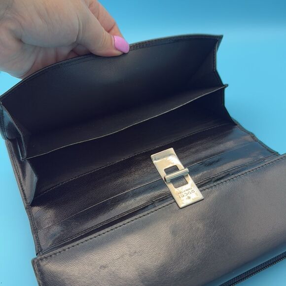 GUCCI-vintage black with silver hardware soft leather long wallet-clasp closure - Picture 9 of 10